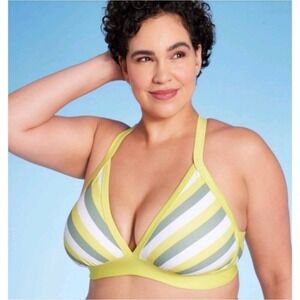 Kona Sol Yellow Striped Triangle Bikini Top NWT 1X 16 / 18